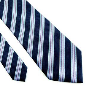 Laurant Bennet Milano Blue Purple Striped Woven‎ Long Silk Tie